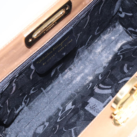 Salvatore Ferragamo Gancini Chain Shoulder Bag Leather Black Gold Auth 87396