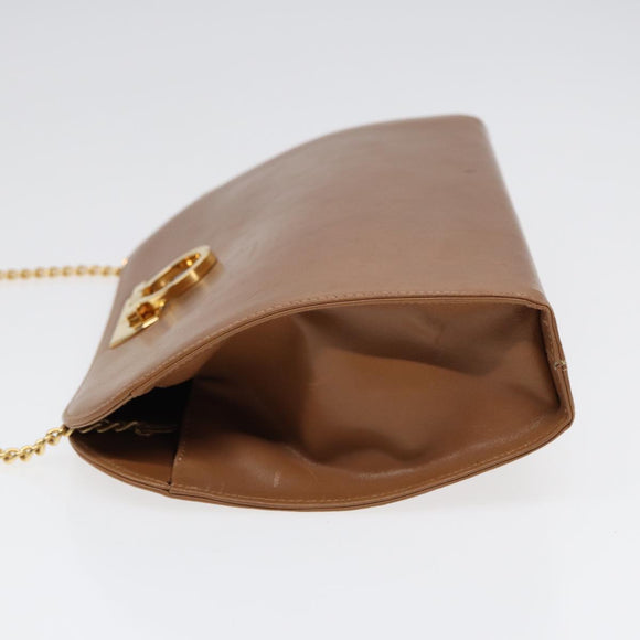 Salvatore Ferragamo Gancini Chain Shoulder Bag Leather Black Gold Auth 87396