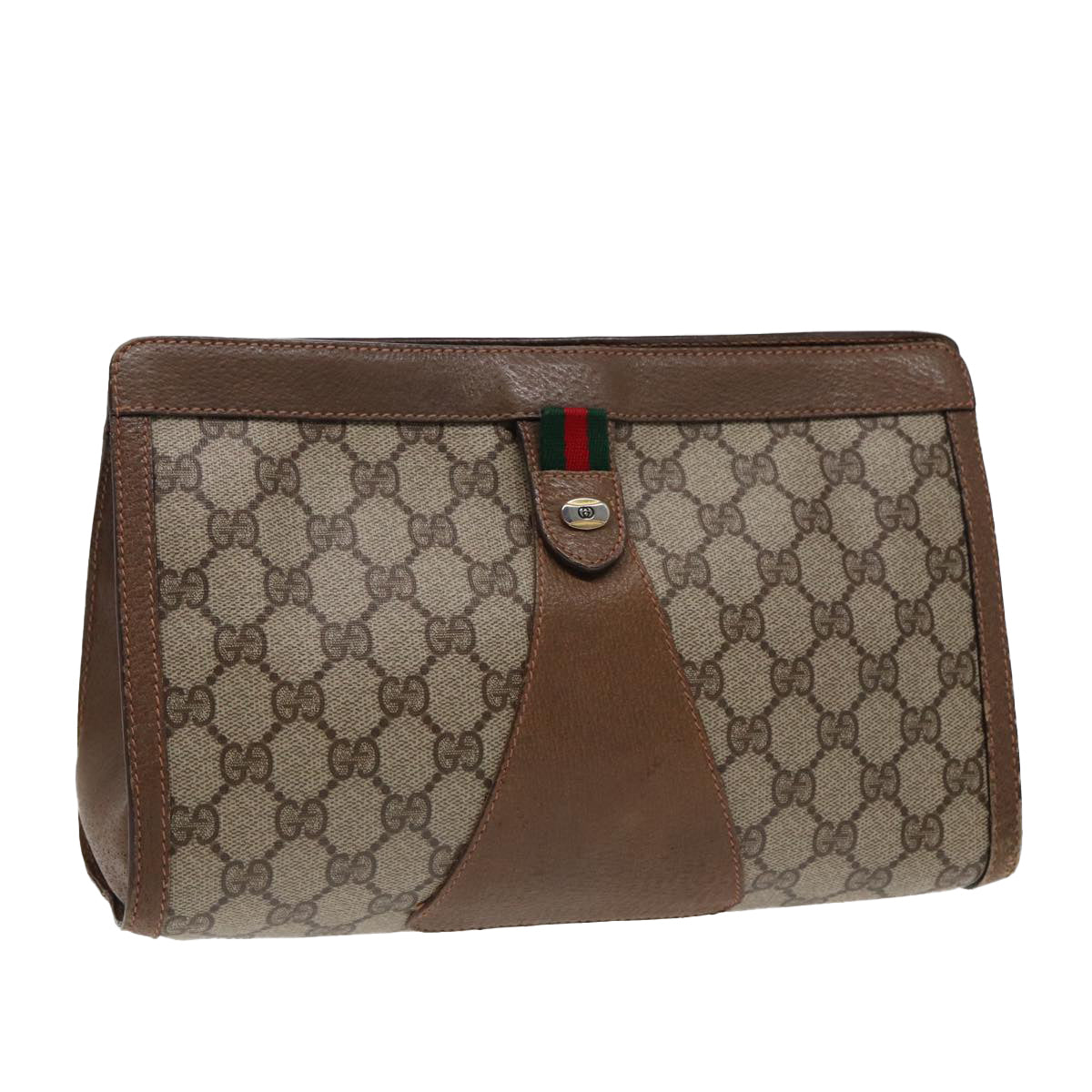 GUCCI GG Supreme Web Sherry Line Clutch Bag PVC Beige Red 89 01 033 Auth 87397