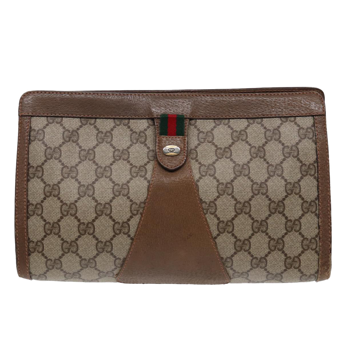 GUCCI GG Supreme Web Sherry Line Clutch Bag PVC Beige Red 89 01 033 Auth 87397 - 0