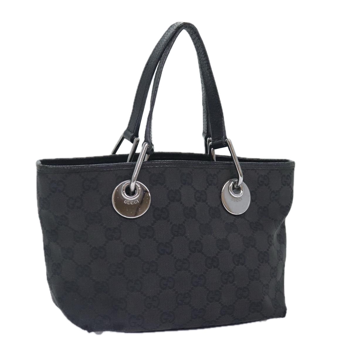 GUCCI GG Canvas Hand Bag Black Silver 120844 Auth 87404