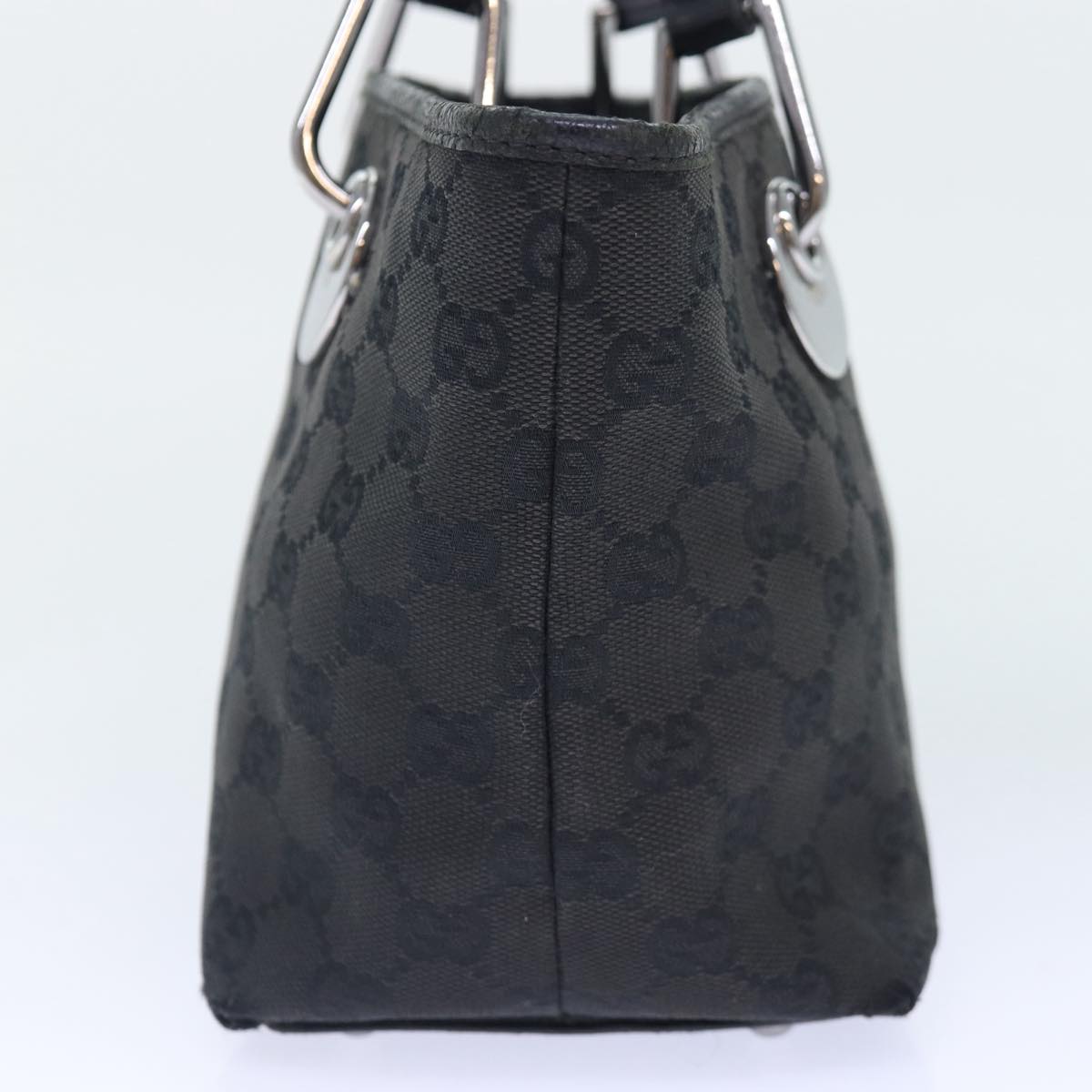 GUCCI GG Canvas Hand Bag Black Silver 120844 Auth 87404