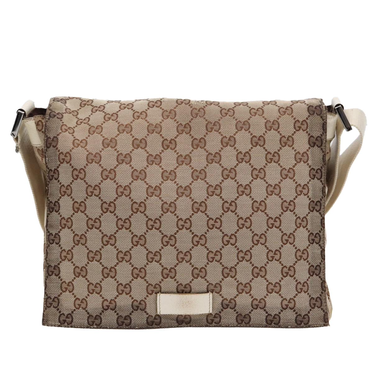 GUCCI GG Canvas Shoulder Bag Beige Silver 146236 Auth 87424