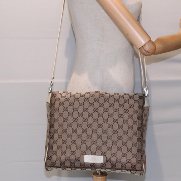 GUCCI GG Canvas Shoulder Bag Beige Silver 146236 Auth 87424