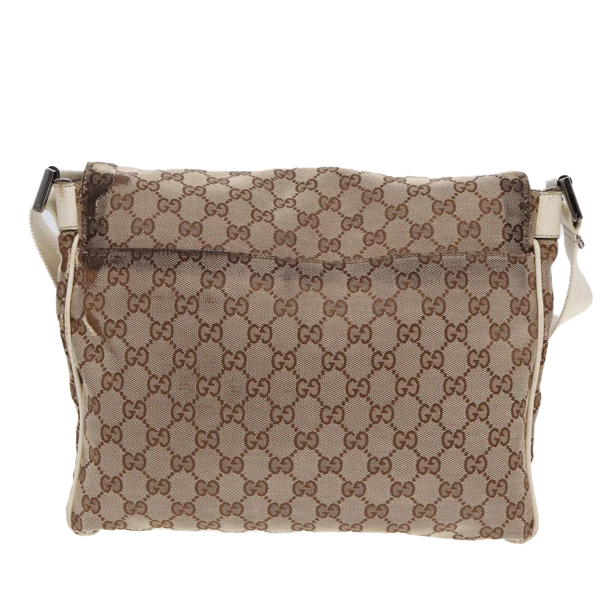 GUCCI GG Canvas Shoulder Bag Beige Silver 146236 Auth 87424