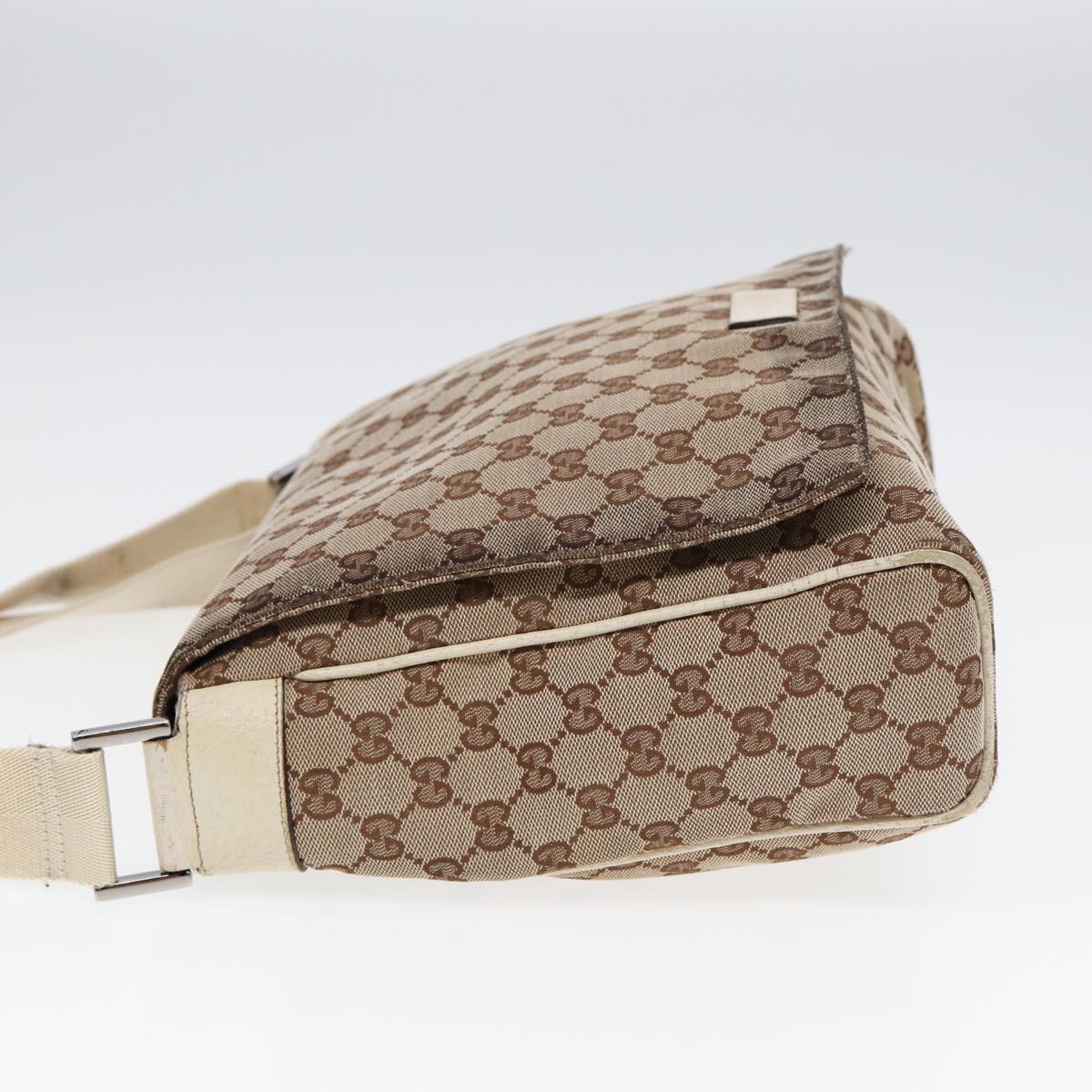 GUCCI GG Canvas Shoulder Bag Beige Silver 146236 Auth 87424