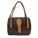 CELINE Macadam Canvas Hand Bag PVC Leather Brown Gold Auth 87429-13