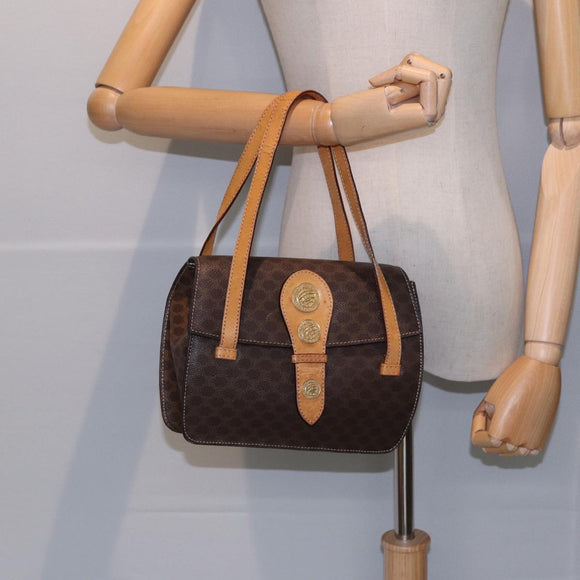 CELINE Macadam Canvas Hand Bag PVC Leather Brown Gold Auth 87429