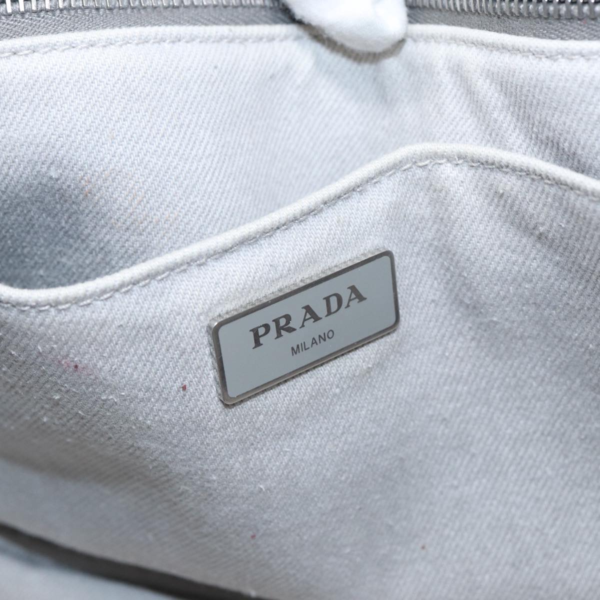 PRADA Canapa PM Hand Bag Canvas 2way Gray Silver Auth 87440