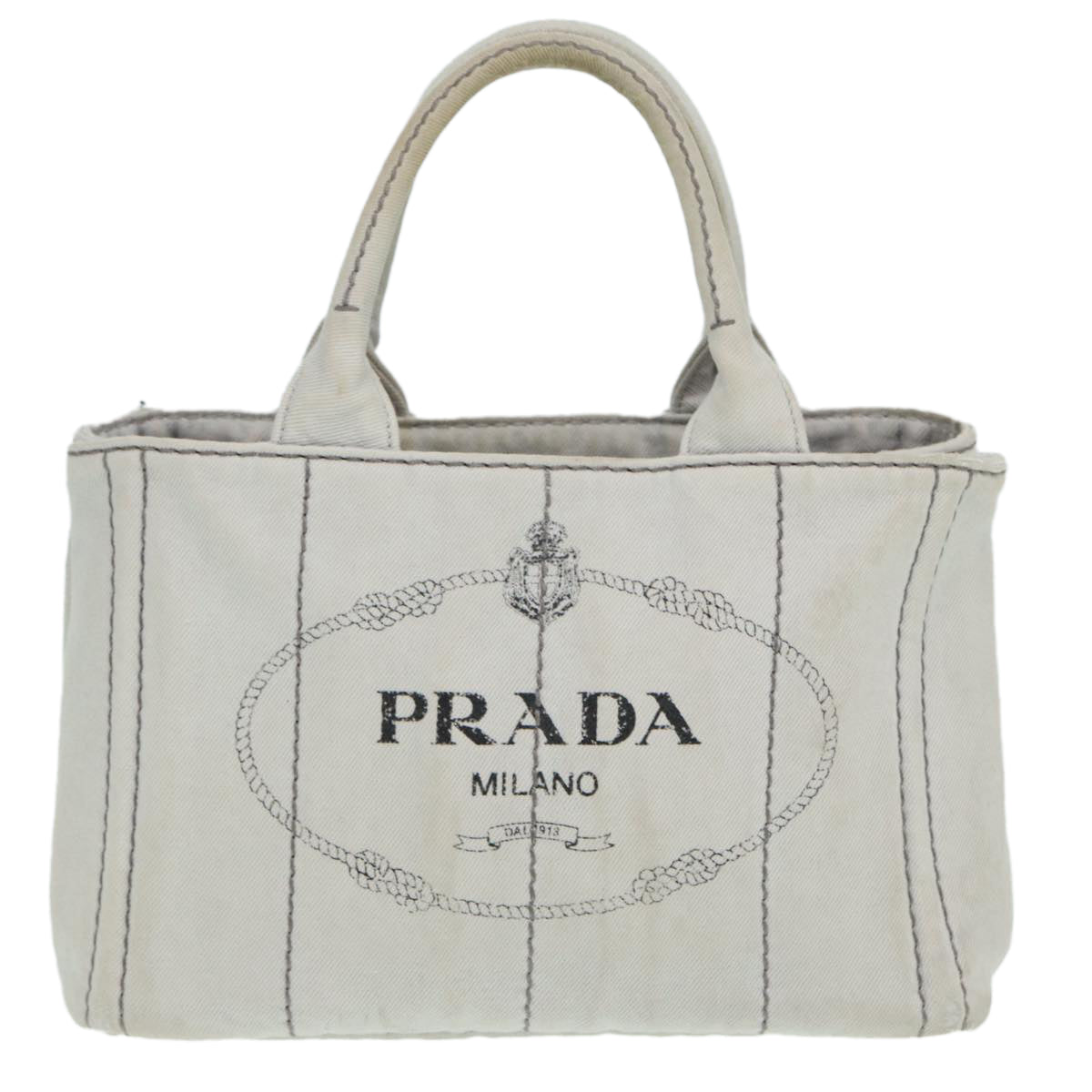 PRADA Canapa PM Hand Bag Canvas 2way Gray Silver Auth 87440