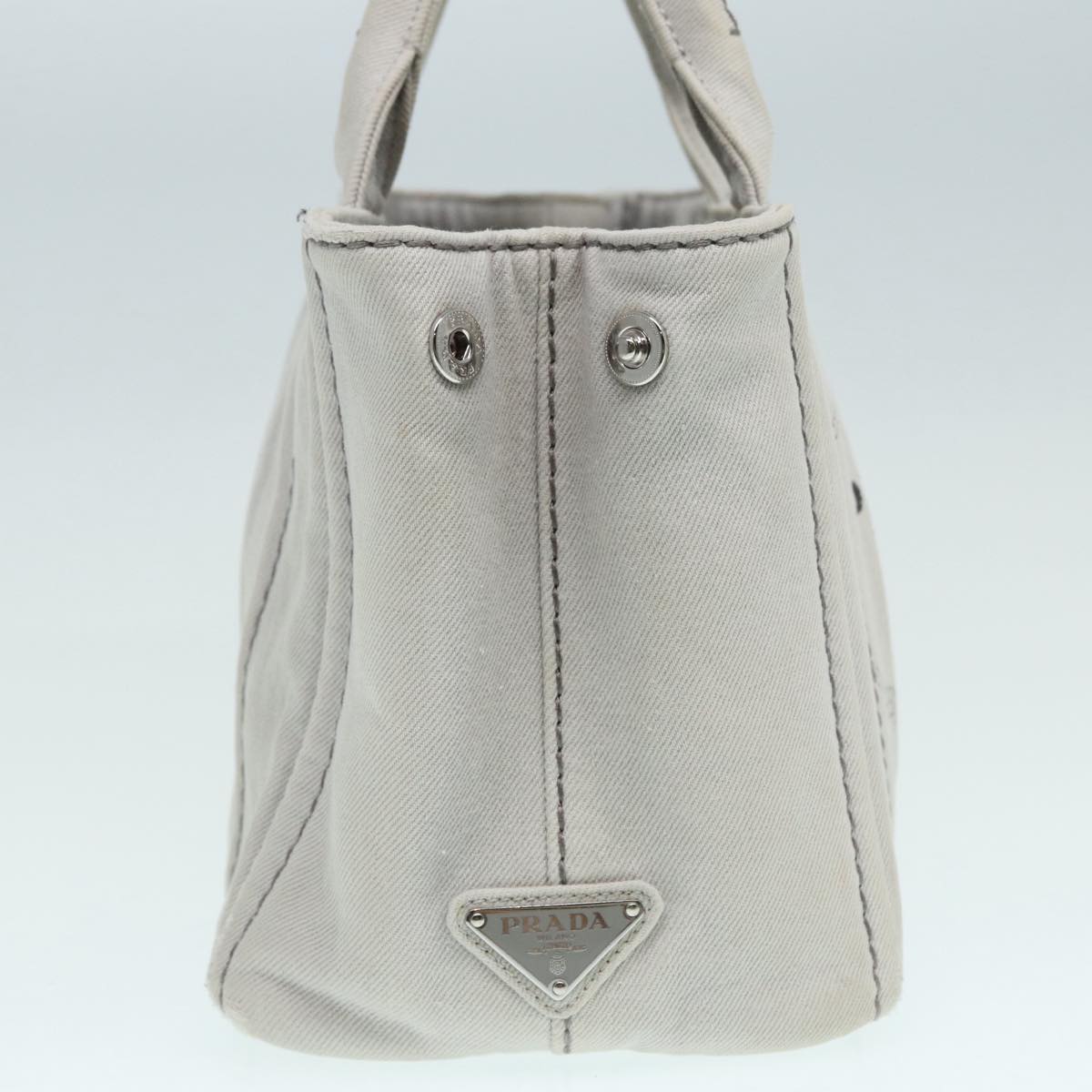 PRADA Canapa PM Hand Bag Canvas 2way Gray Silver Auth 87440