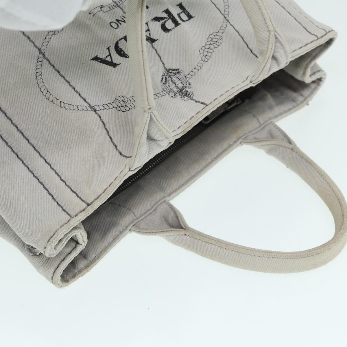 PRADA Canapa PM Hand Bag Canvas 2way Gray Silver Auth 87440