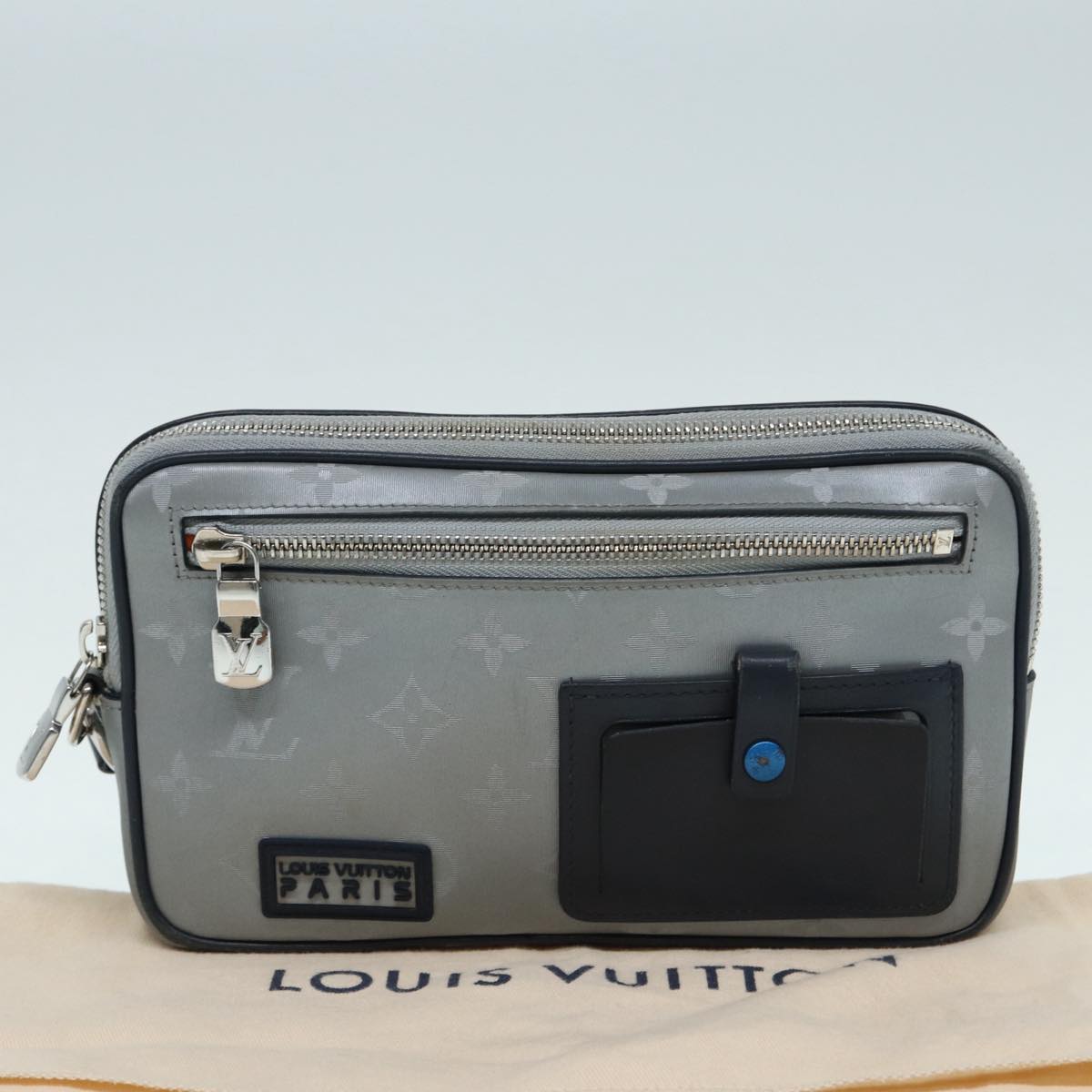 LOUIS VUITTON Monogram Satellite Alpha Clutch Bag Silver M44171 LV Auth 87443