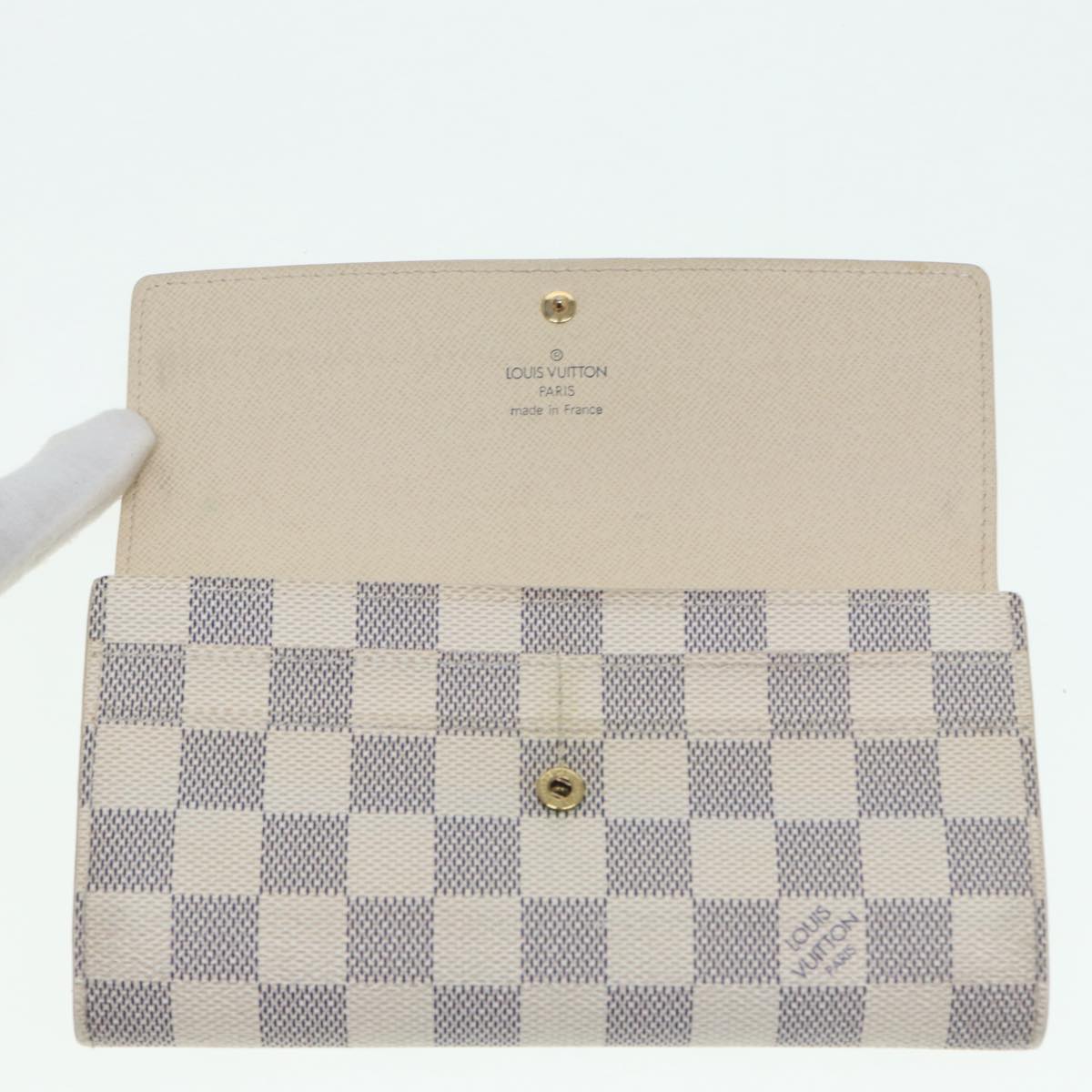 LOUIS VUITTON Damier Azur Portefeuille Sarah Long Wallet N63208 LV Auth 87471