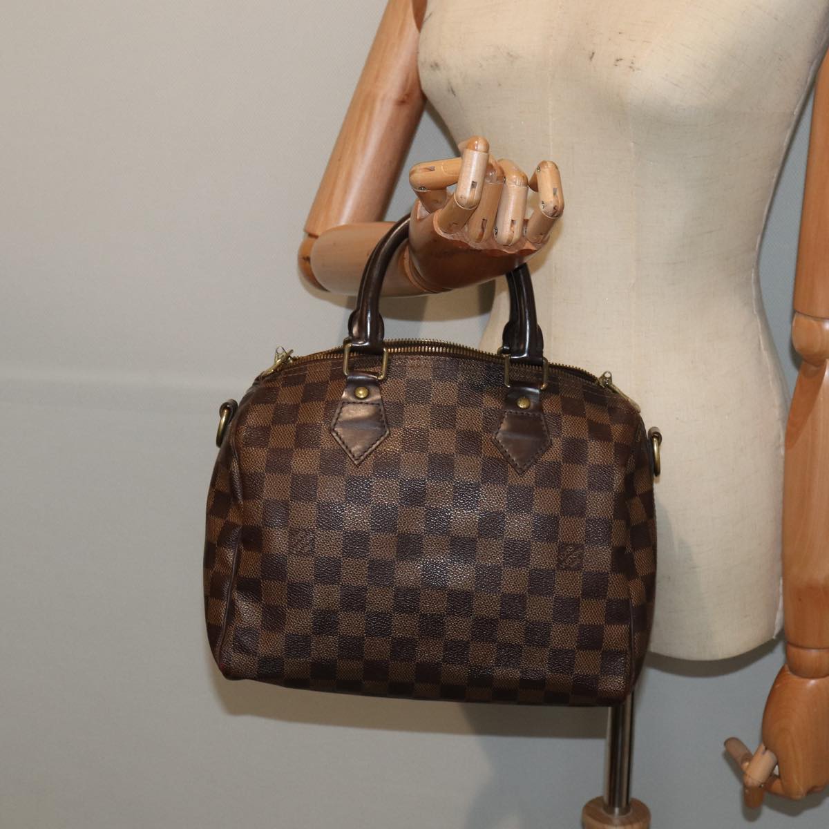 LOUIS VUITTON Damier Ebene Speedy Bandouliere 25 Hand Bag N41368 LV Auth 87581