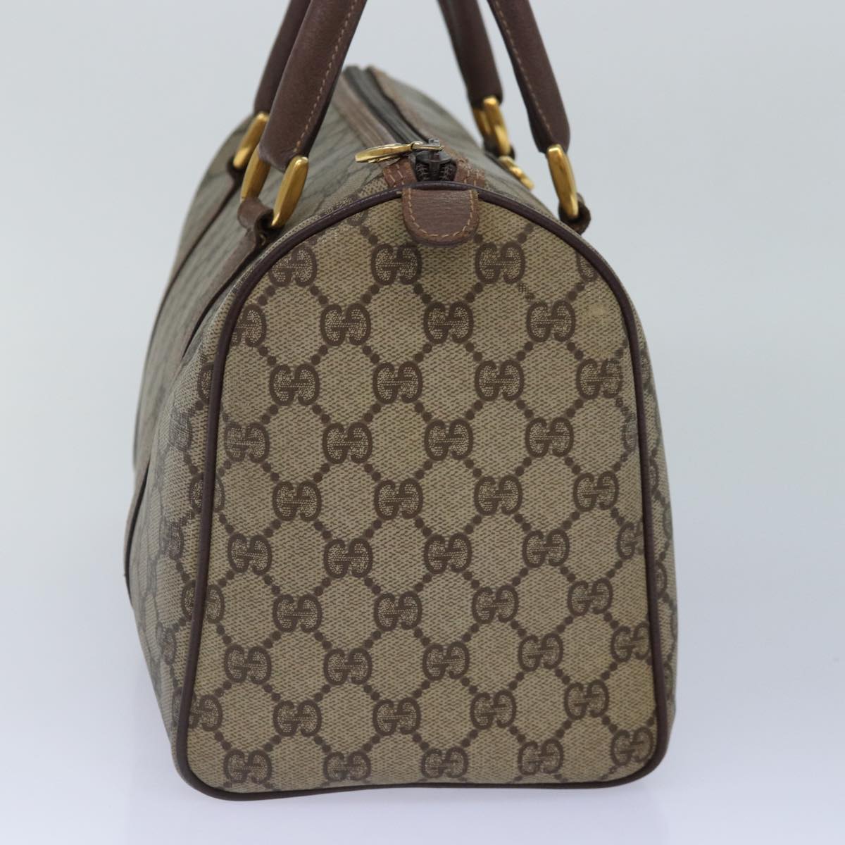 GUCCI GG Canvas Boston Bag PVC Leather Beige Auth 87620