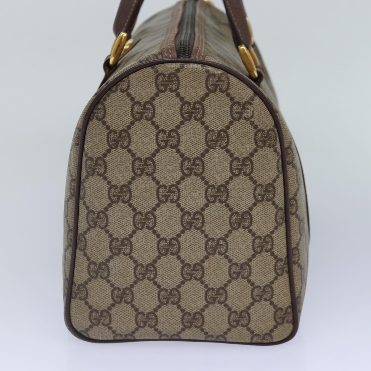 GUCCI GG Canvas Boston Bag PVC Leather Beige Auth 87620