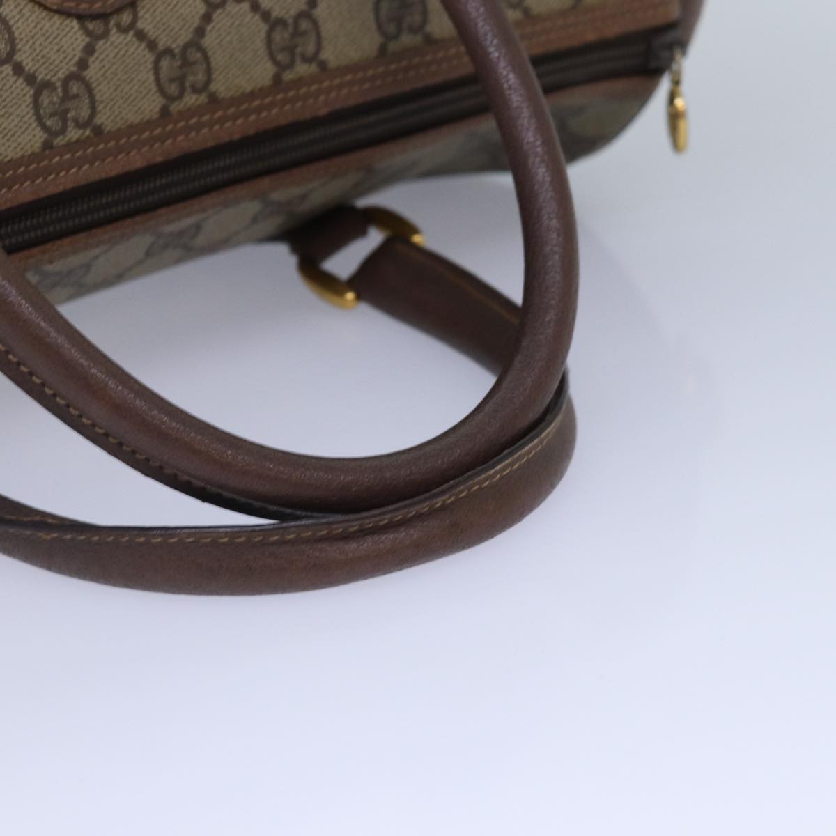 GUCCI GG Canvas Boston Bag PVC Leather Beige Auth 87620