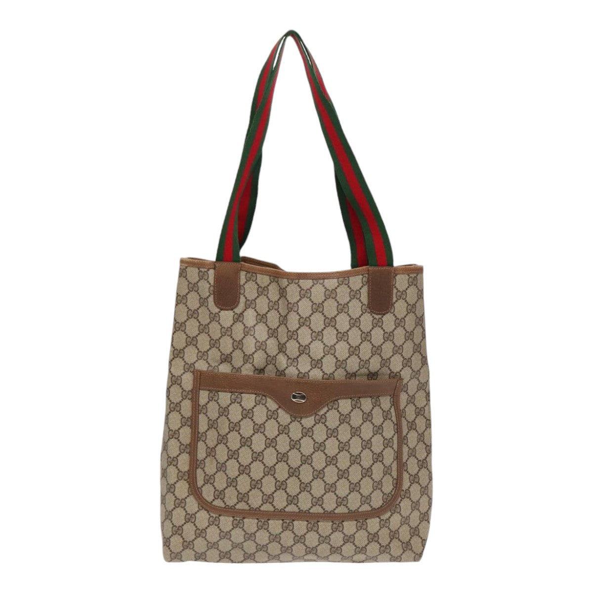 GUCCI GG Supreme Web Sherry Line Tote Bag PVC Beige Red 40 02 003 Auth 87629 - 0