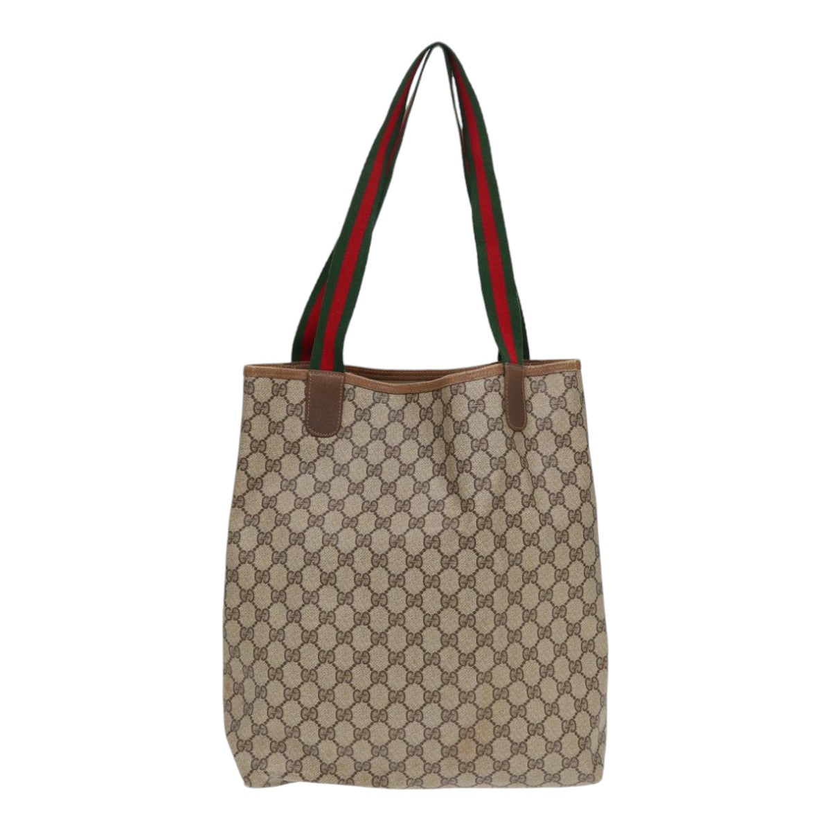 GUCCI GG Supreme Web Sherry Line Tote Bag PVC Beige Red 40 02 003 Auth 87629