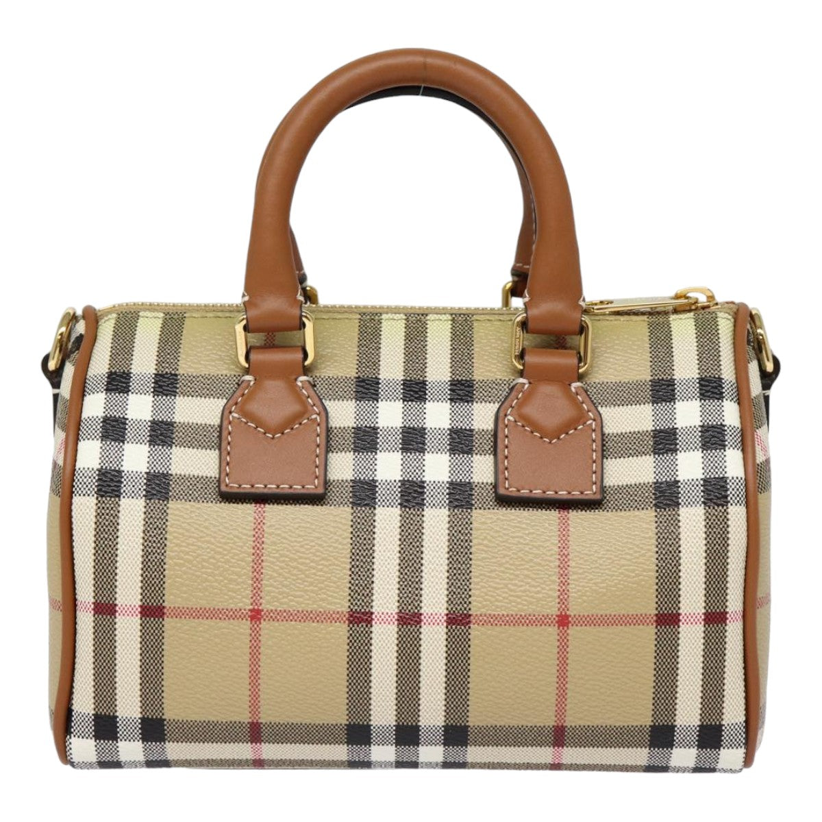 BURBERRY Nova Check Hand Bag PVC Leather 2way Beige Auth 87630S