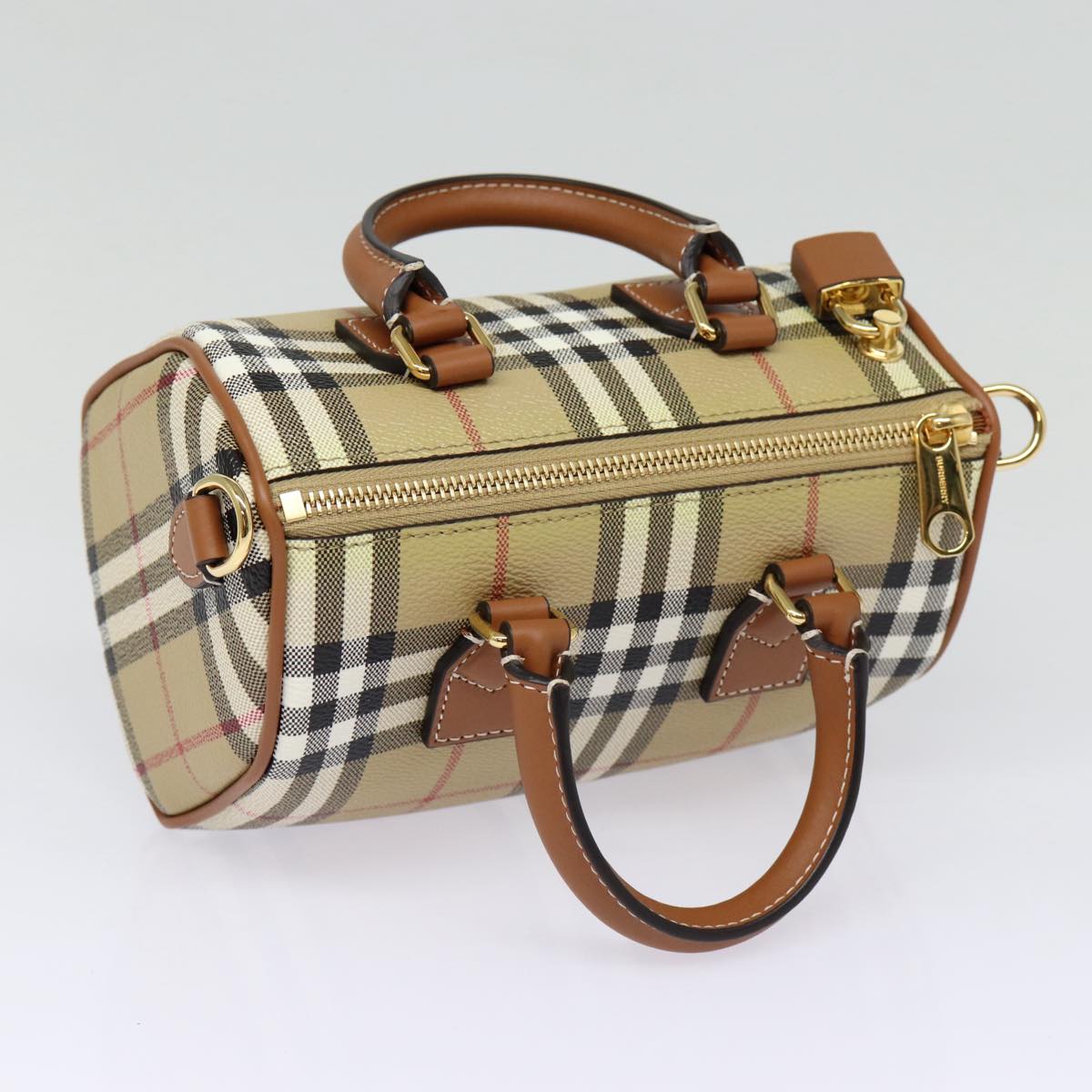 BURBERRY Nova Check Hand Bag PVC Leather 2way Beige Auth 87630S