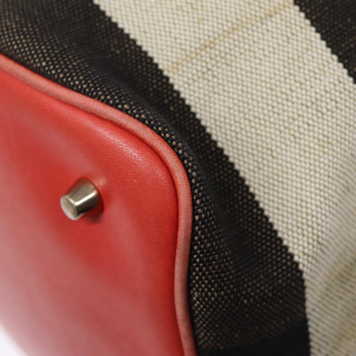 BURBERRY Nova Check Shoulder Bag Canvas Beige Red Silver Auth 87631