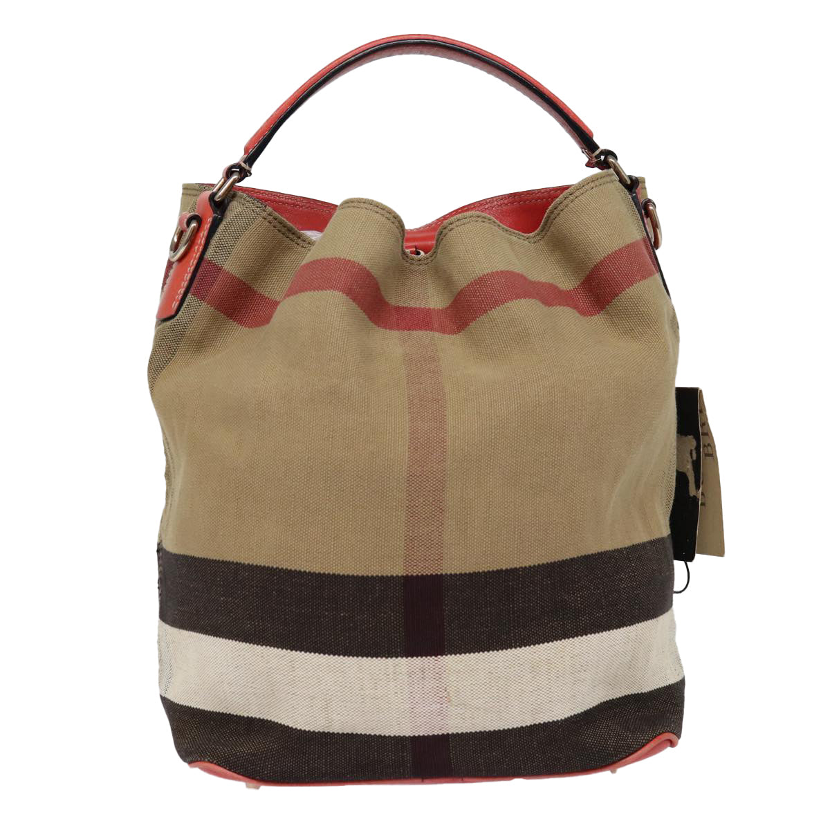 BURBERRY Nova Check Shoulder Bag Canvas Beige Red Silver Auth 87631 - 0