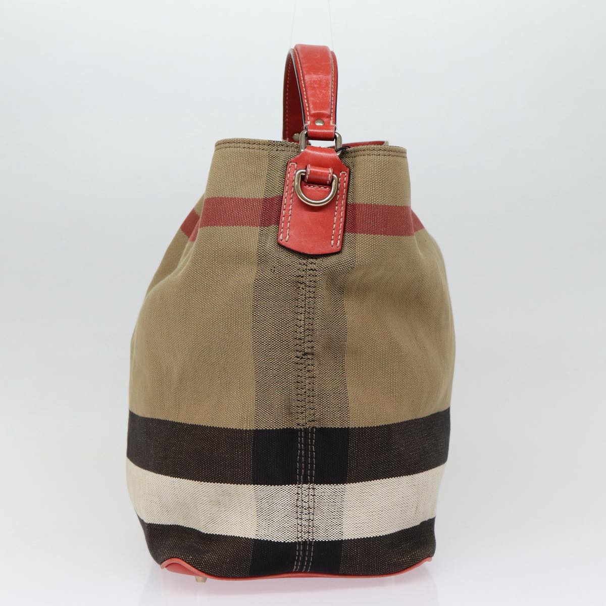 BURBERRY Nova Check Shoulder Bag Canvas Beige Red Silver Auth 87631