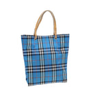 BURBERRY Nova Check Tote Bag Nylon Blue Silver Auth 87633-1