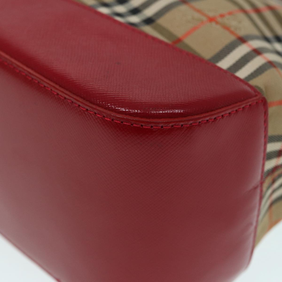 BURBERRY Nova Check Hand Bag Canvas Beige Red Auth 87634