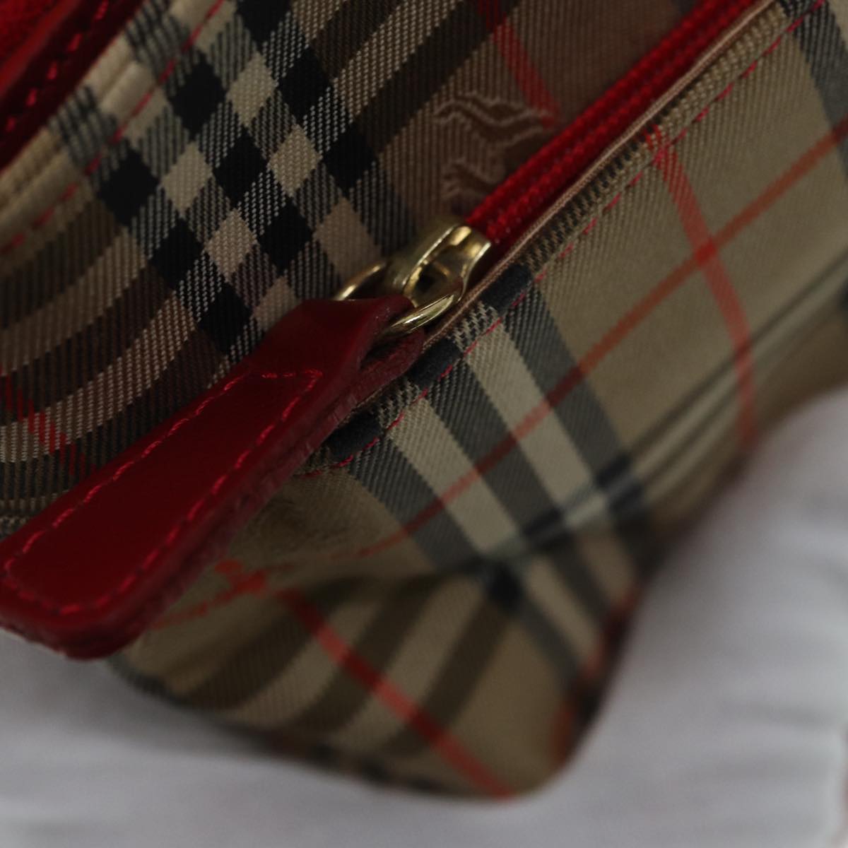 BURBERRY Nova Check Hand Bag Canvas Beige Red Auth 87634