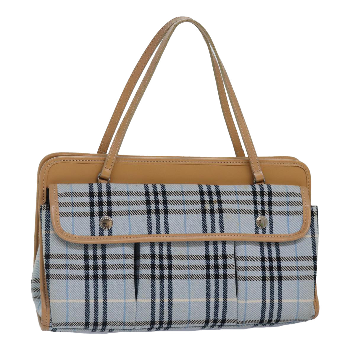 BURBERRY Nova Check Blue Label Hand Bag Canvas Light Blue Beige Auth 87639