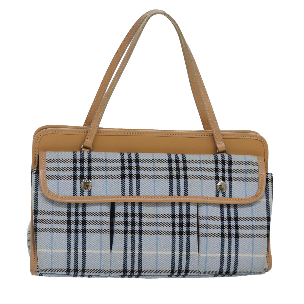 BURBERRY Nova Check Blue Label Hand Bag Canvas Light Blue Beige Auth 87639 - 0