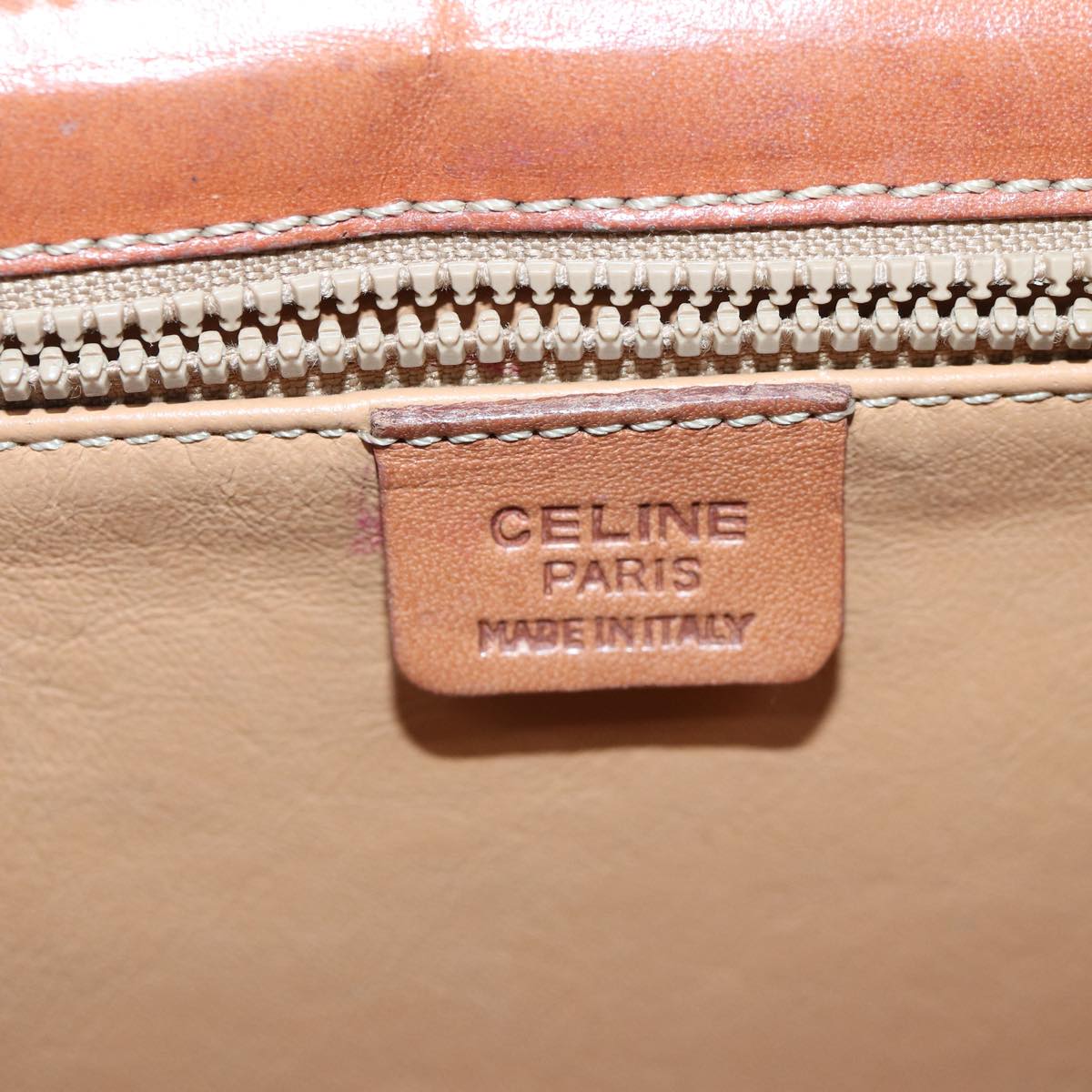 CELINE Macadam Canvas Hand Bag PVC Leather Beige Auth 87640