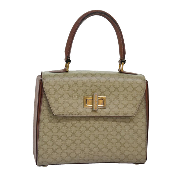 CELINE Macadam Canvas Handtas PVC Leer Beige Auth 87640