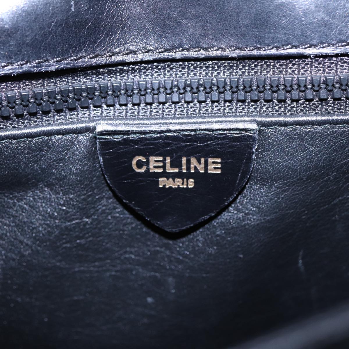 CELINE Shoulder Bag Leather White Black Auth 87642