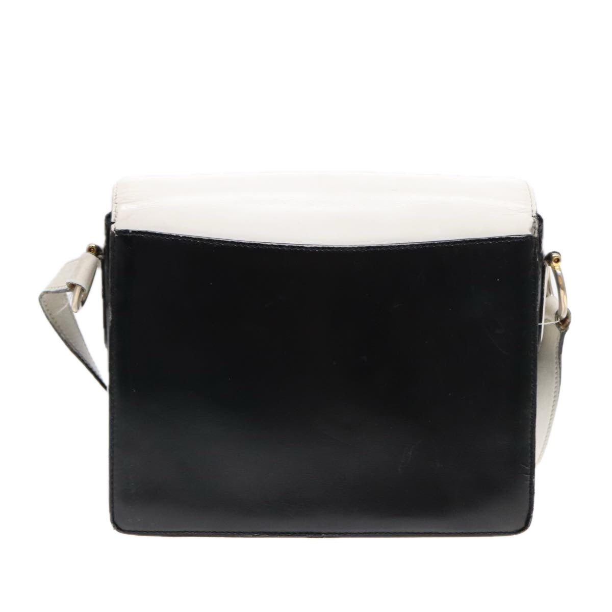 CELINE Shoulder Bag Leather White Black Auth 87642