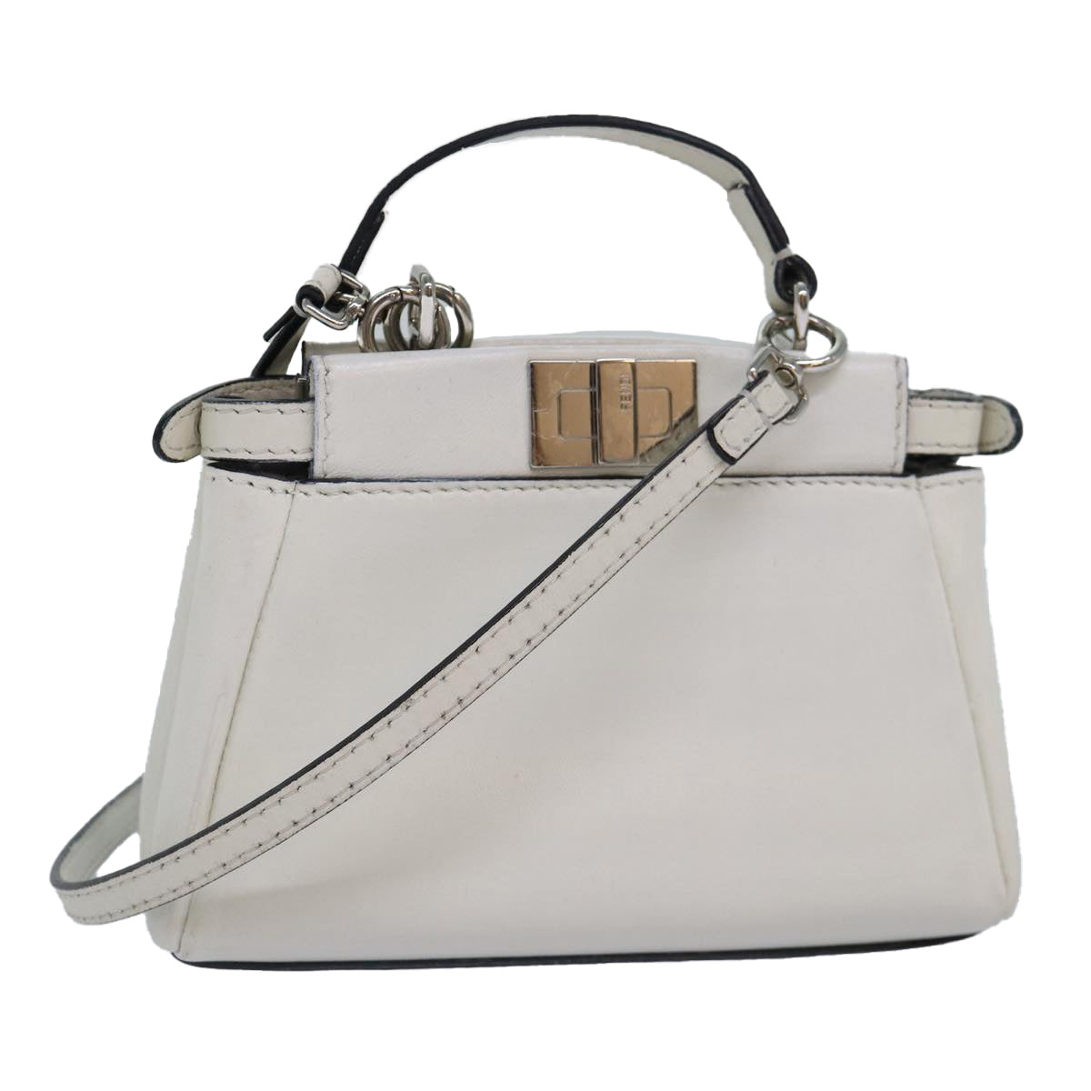 FENDI Peek A Boo Small Shoulder Bag Leather 2way White Auth 87645