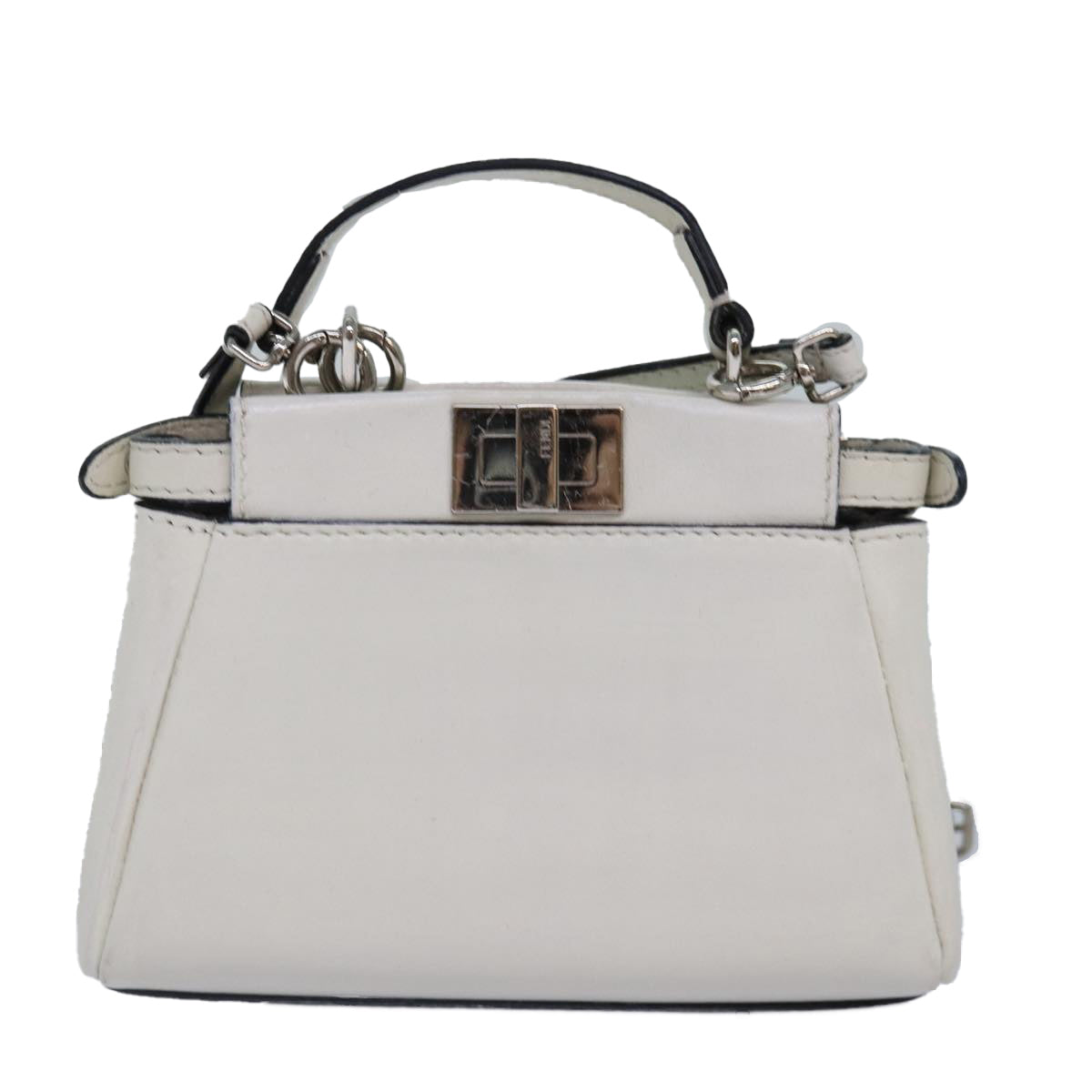 FENDI Peek A Boo Small Shoulder Bag Leather 2way White Auth 87645