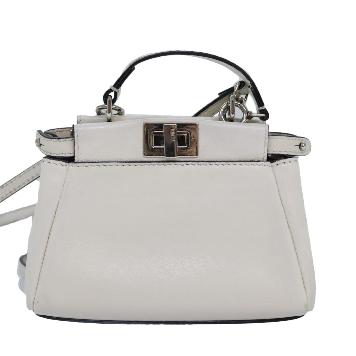 FENDI Peek A Boo Small Shoulder Bag Leather 2way White Auth 87645 - 0