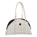 MCM Vicetos Logogram Shoulder Bag PVC Leather White Black gold Auth 87648-1