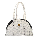 MCM Vicetos Logogram Shoulder Bag PVC Leather White Black gold Auth 87648-13