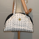 MCM Vicetos Logogram Shoulder Bag PVC Leather White Black gold Auth 87648-23