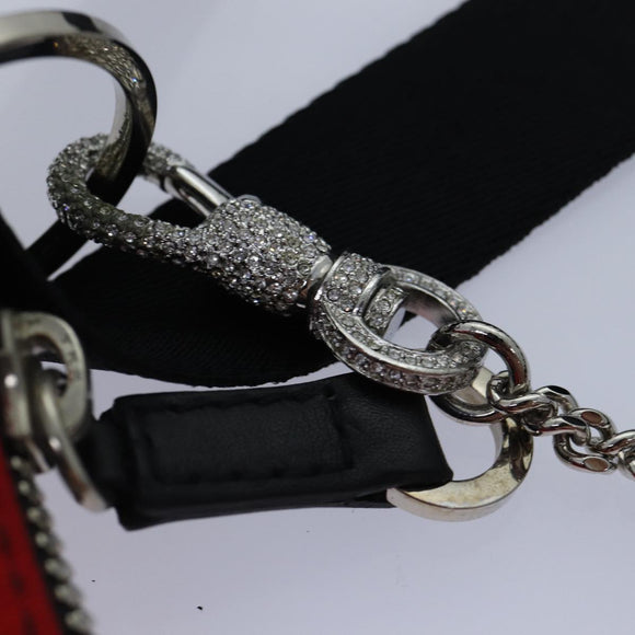 Christian Dior Shoulder Bag Satin Red Black Auth 87654AV