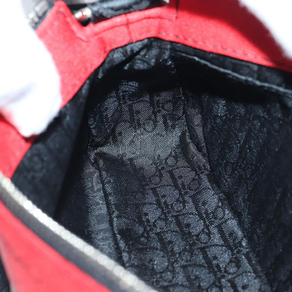 Christian Dior Shoulder Bag Satin Red Black Auth 87654AV