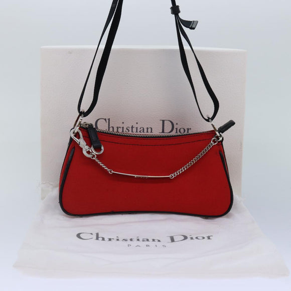 Christian Dior Shoulder Bag Satin Red Black Auth 87654AV