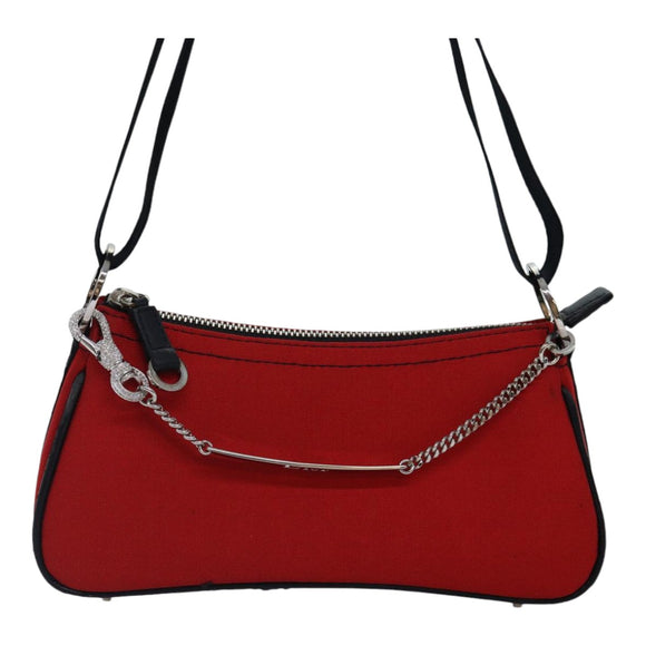 Christian Dior Shoulder Bag Satin Red Black Auth 87654AV