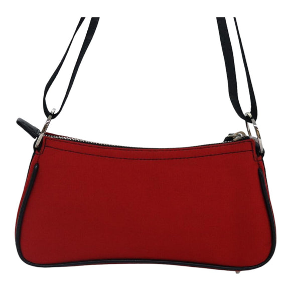 Christian Dior Shoulder Bag Satin Red Black Auth 87654AV