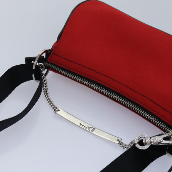 Christian Dior Shoulder Bag Satin Red Black Auth 87654AV
